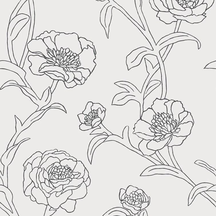 Tempaper & Co. Peonies Removable Peel and Stick Wallpaper, Black and White Floral, 56 sq. ft.: Vinyl Self-Adhesive Botanical Decor