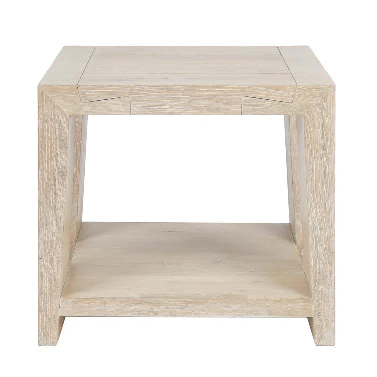 Tan Solid Oak Rectangular End Table with Shelf