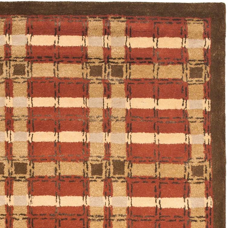 Martha Stewart Hand Tufted Wool/Viscose Plaid Rug in October Leaf Red