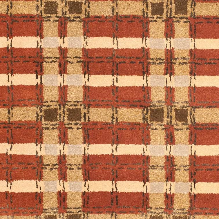 Martha Stewart Hand Tufted Wool/Viscose Plaid Rug in October Leaf Red