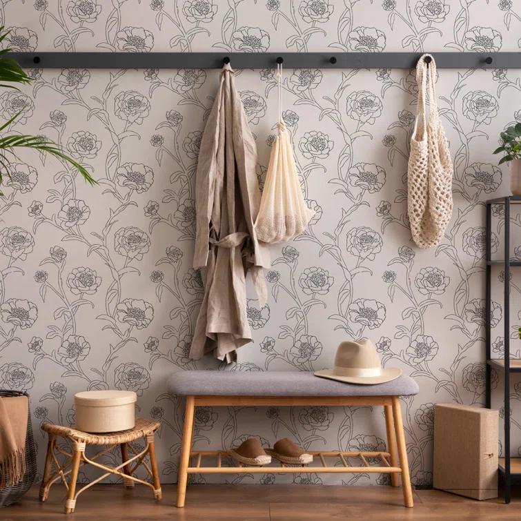 Tempaper & Co. Peonies Removable Peel and Stick Wallpaper, Black and White Floral, 56 sq. ft.: Vinyl Self-Adhesive Botanical Decor