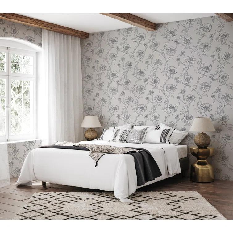 Tempaper & Co. Peonies Removable Peel and Stick Wallpaper, Black and White Floral, 56 sq. ft.: Vinyl Self-Adhesive Botanical Decor