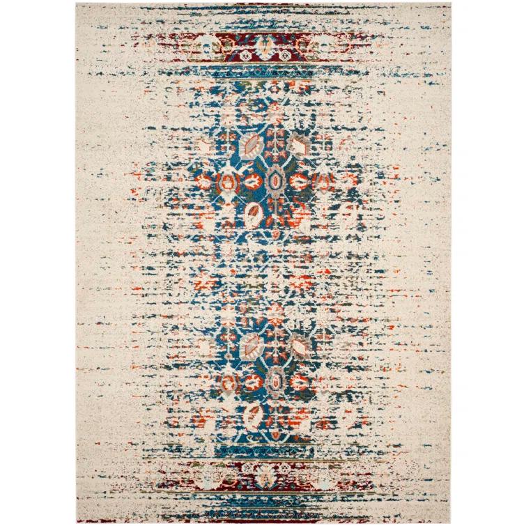 Hertzler Floral Ivory/Blue Area Rug