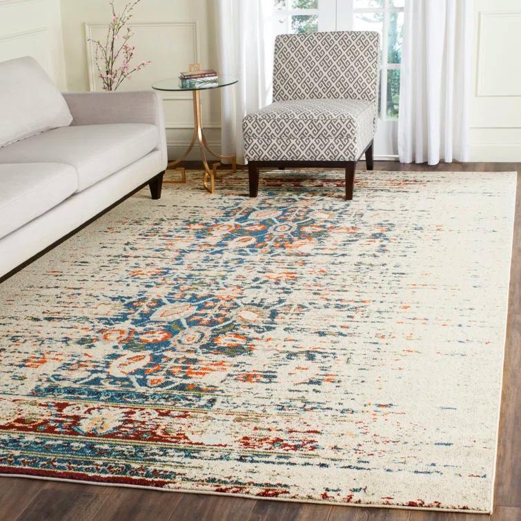 Hertzler Floral Ivory/Blue Area Rug