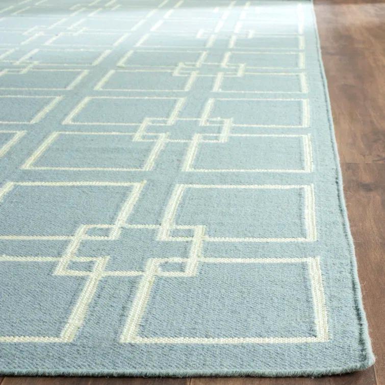 Martha Stewart Flat Weave Wool/Silk/Cotton Geometric Rug in Geyser Blue