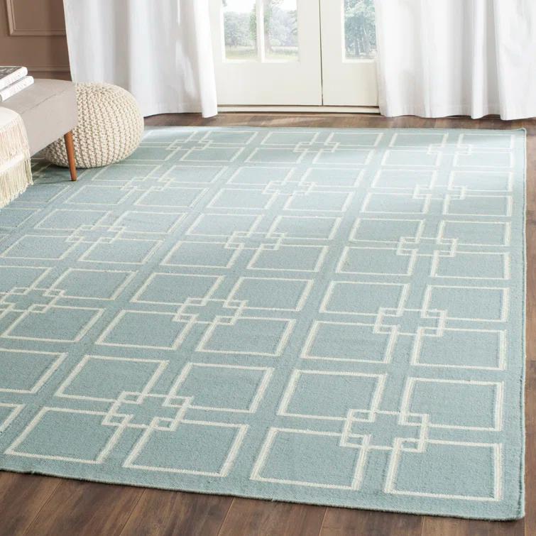 Martha Stewart Flat Weave Wool/Silk/Cotton Geometric Rug in Geyser Blue