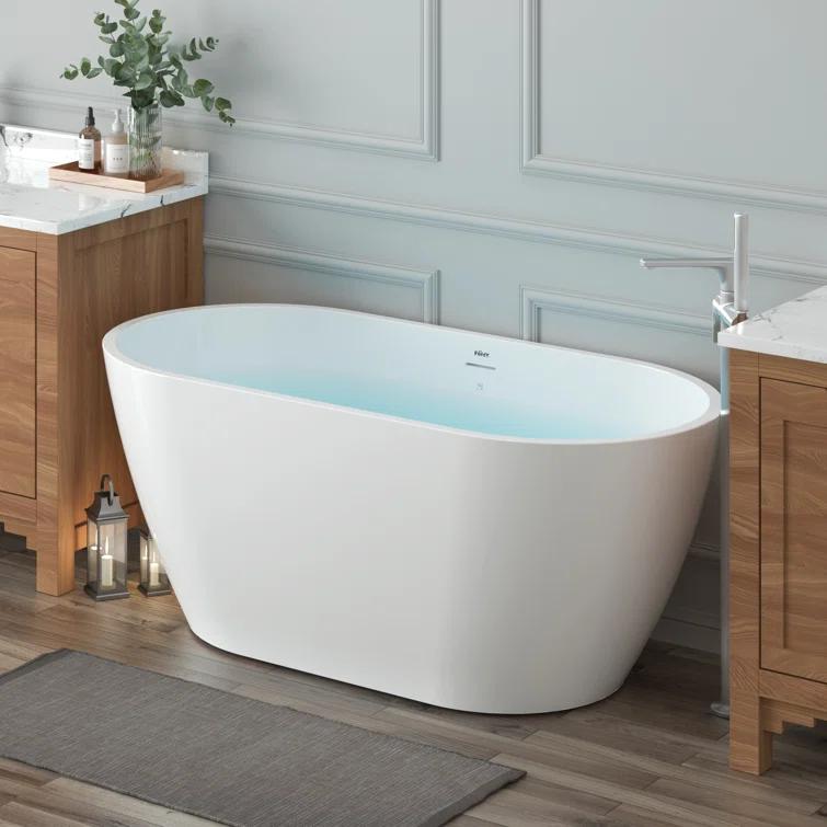 FerdY FerdY-02538-1400-BN Bali Freestanding Soaking Acrylic Bathtub with Brushed Nickel Drain