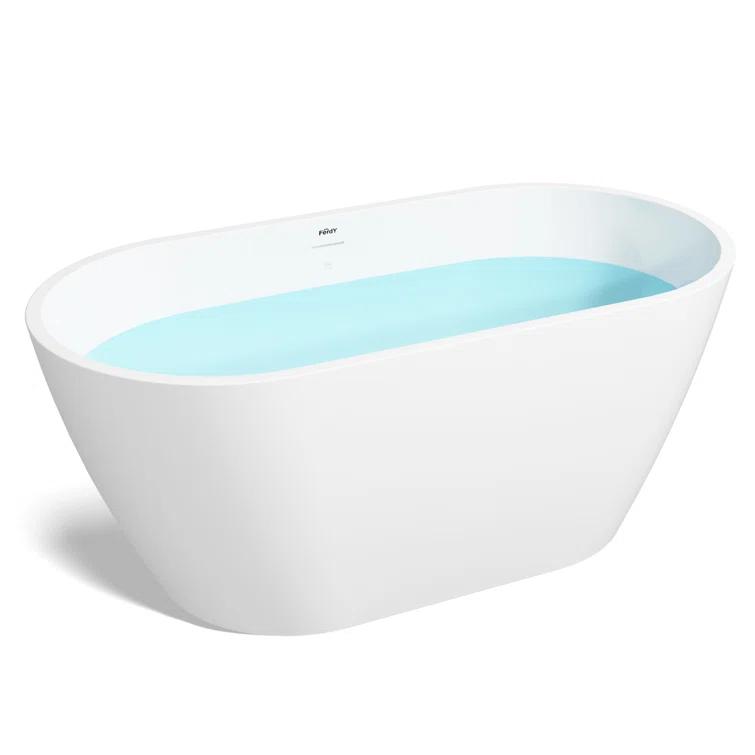 FerdY FerdY-02538-1400-BN Bali Freestanding Soaking Acrylic Bathtub with Brushed Nickel Drain