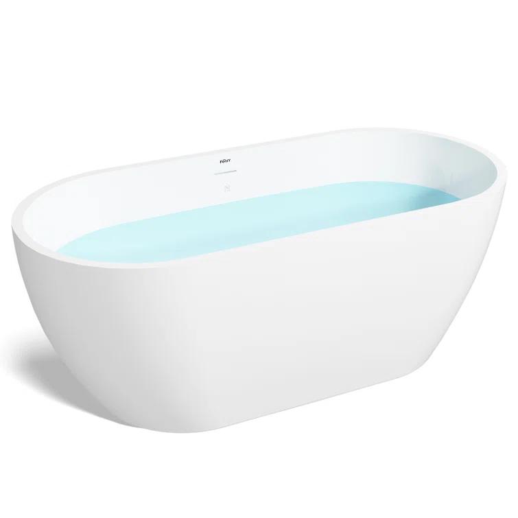 FerdY FerdY-02538-1500-BN Bali Freestanding Soaking Acrylic Bathtub with Brushed Nickel Drain
