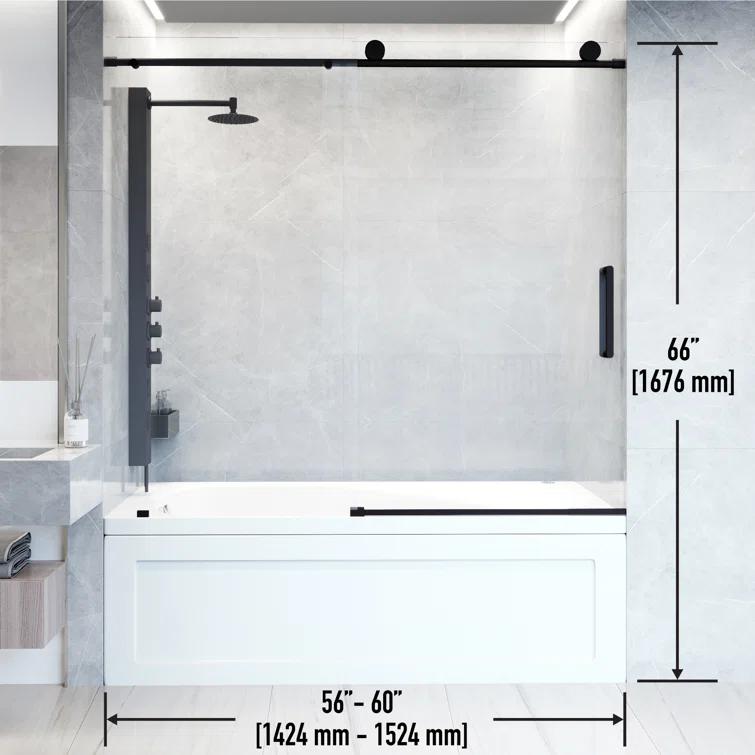 Elan 56-60" W x 66" H Sliding Frameless Tub Door with 3/8" Clear Glass