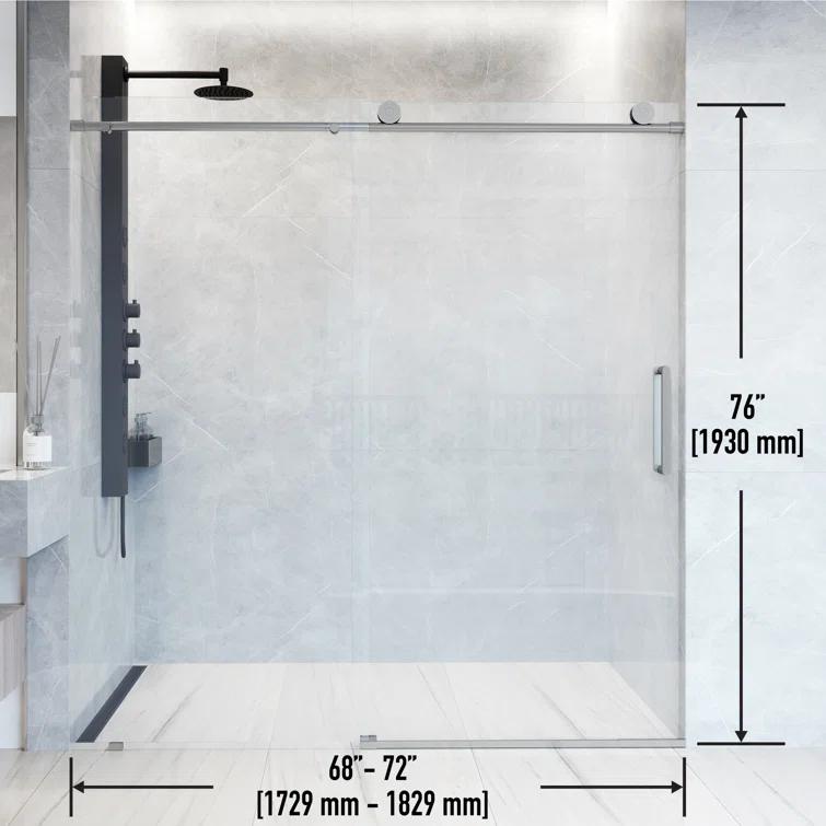 Elan 68-72" W x 76" H Sliding Frameless Shower Door with 3/8" Clear Glass