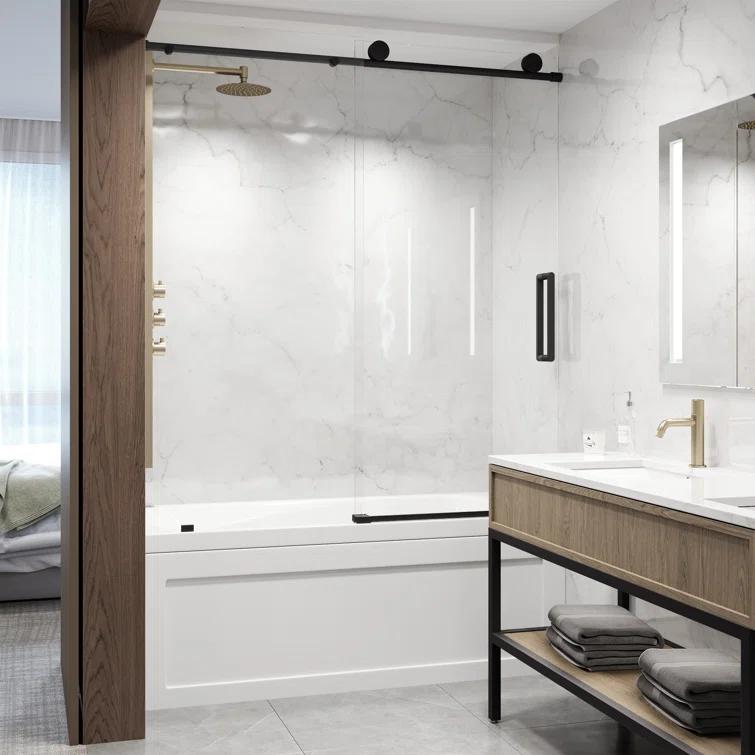 Elan 56-60" W x 66" H Sliding Frameless Tub Door with 3/8" Clear Glass