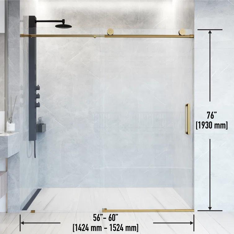 Elan 56-60" W x 76" H Sliding Frameless Shower Door with 3/8" Clear Glass