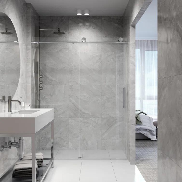 Elan 56-60" W x 76" H Sliding Frameless Shower Door with 3/8" Clear Glass