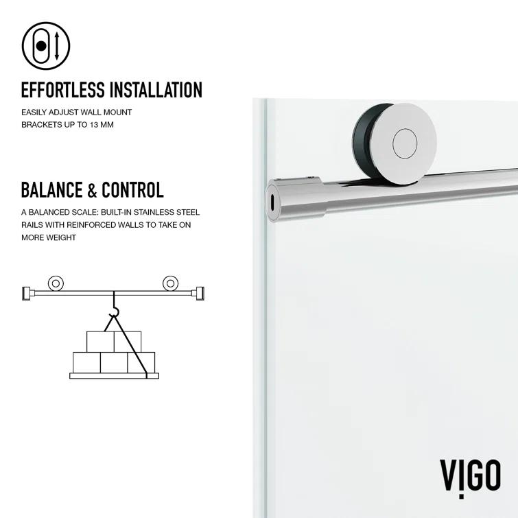 Elan 56-60" W x 76" H Sliding Frameless Shower Door with 3/8" Clear Glass