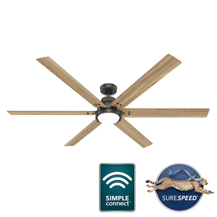 Gravity 6 - Blade Ceiling Fan with LED Light Kit and Handheld Remote and Wifi Smart Fan