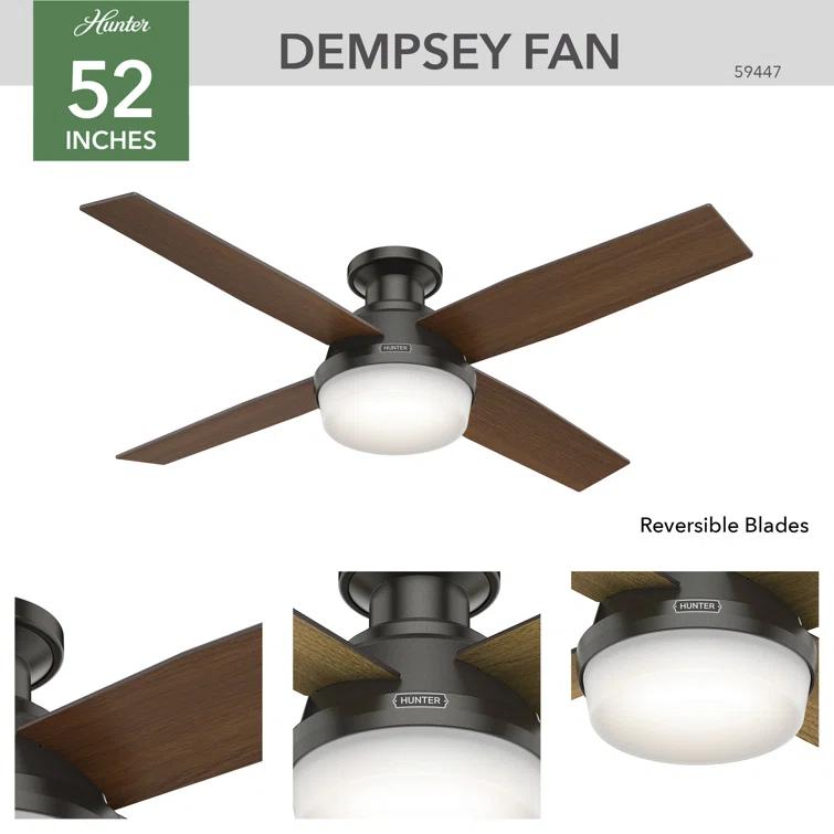 Dempsey 52" 4 - Blade Contemporary Indoor Ceiling Fan with Lights and Remote