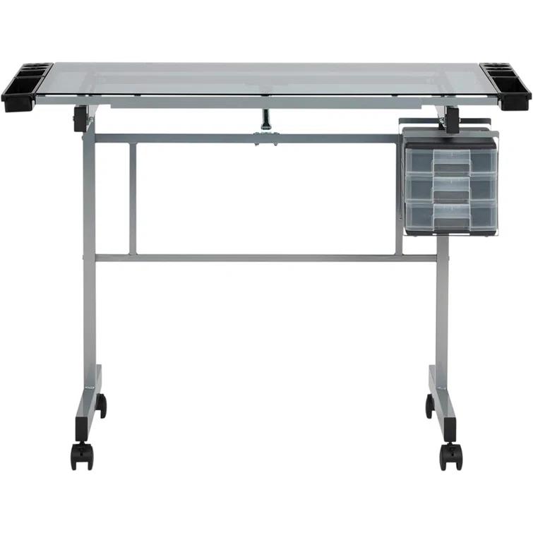 Inbox Zero Craddock Adjustable Glass Top Metal Base Drafting Table