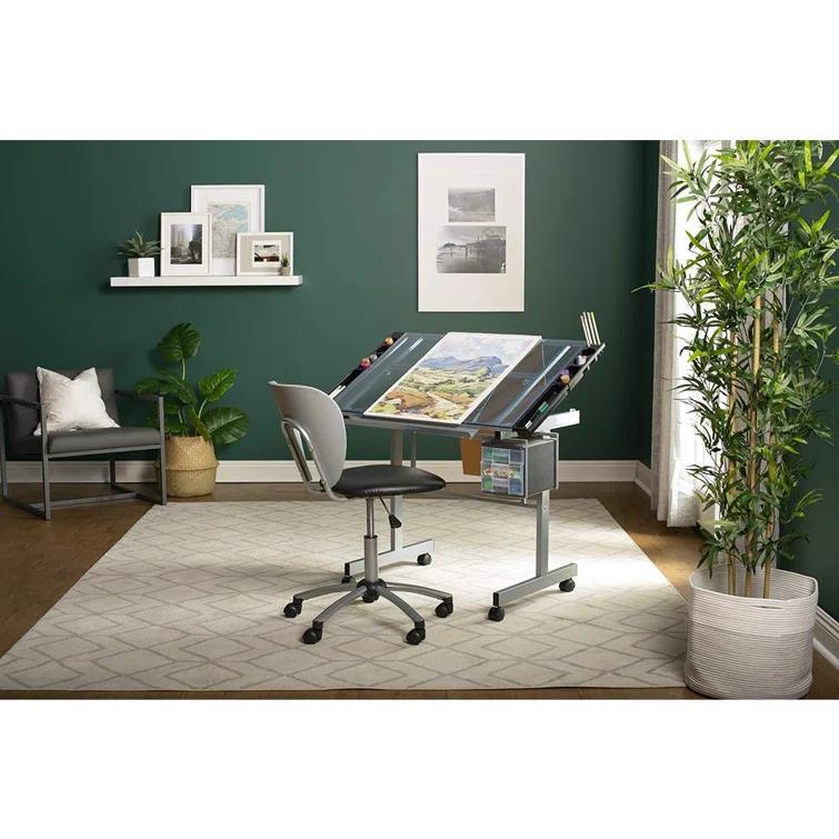 Inbox Zero Craddock Adjustable Glass Top Metal Base Drafting Table