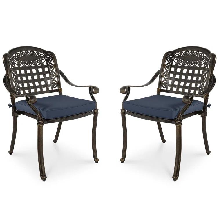 MEETWARM 2 Piece Patio Dining Chairs with Cushions, Outdoor All-Weather Cast Aluminum Chairs, Patio Bistro Dining Chair Set