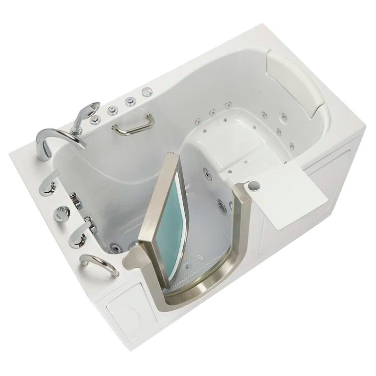 Royal 32"x52" Acrylic Air and Hydro Massage Walk-In Bathtub, 5 Piece Fast Fill Faucet, 2" Dual Drain