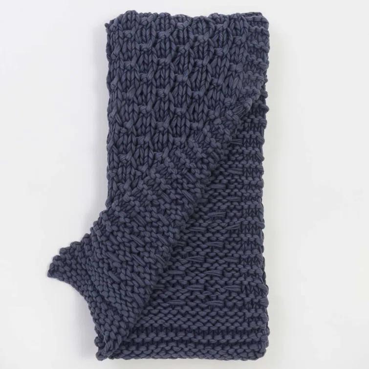 Indigo Chunky Knit Cotton Throw Blanket
