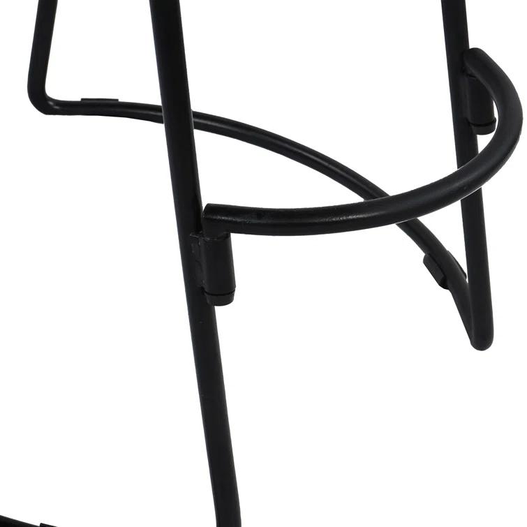 The Urban Port 24 Inch Mango Wood Industrial Counter Height Stool, Saddle Seat, Iron, Set of 2, Brown, Black
