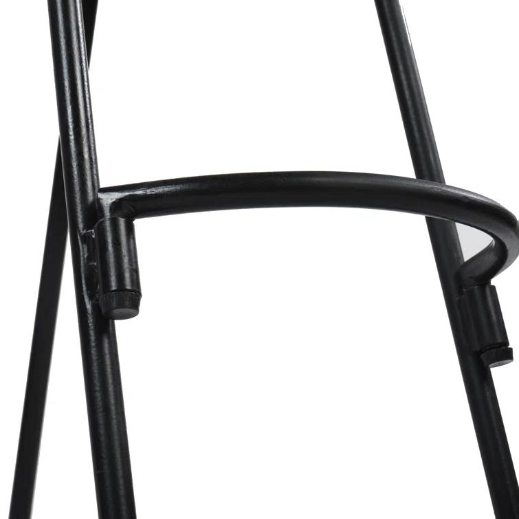 The Urban Port 24 Inch Mango Wood Industrial Counter Height Stool, Saddle Seat, Iron, Set of 2, Brown, Black