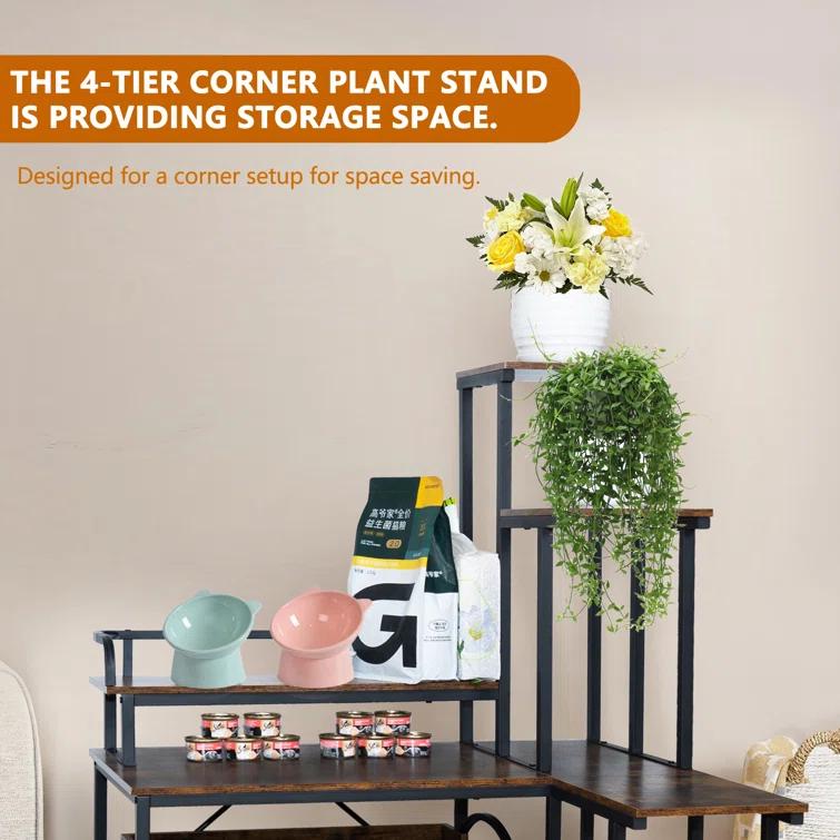 Tucker Murphy Pet™ Cat Litter Box Enclosure Furniture With Flower Stand, Corner Wooden Cat Washroom, Pullable Carring Tray, Plant Stand Hidden Litter Box Enclosure Furniture With Catch Litter, Cat House