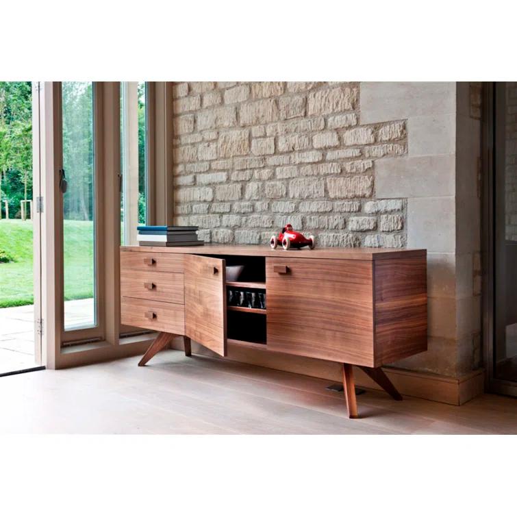 Cross 74" Black Oak 3 Drawer Solid Wood Sideboard