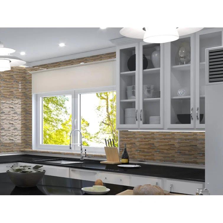 Andova Wright-Scape Straight Edge Glass & Slate Brick Joint Mosaic Kitchen Backsplash, Bathroom, Shower, Pool, Wall and Floor Tile