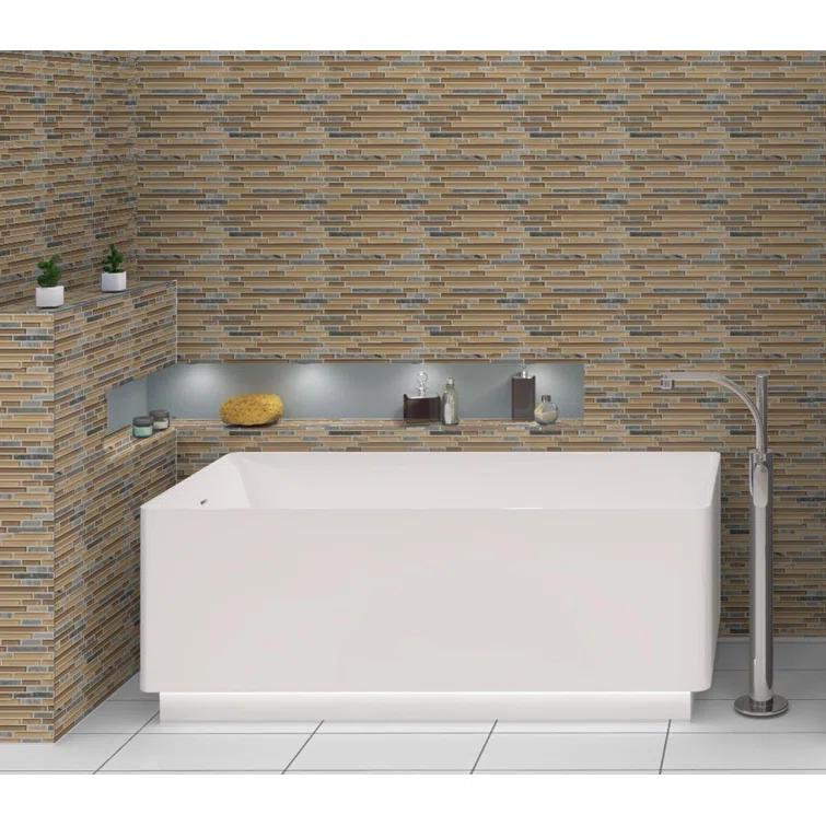 Andova Wright-Scape Straight Edge Glass & Slate Brick Joint Mosaic Kitchen Backsplash, Bathroom, Shower, Pool, Wall and Floor Tile