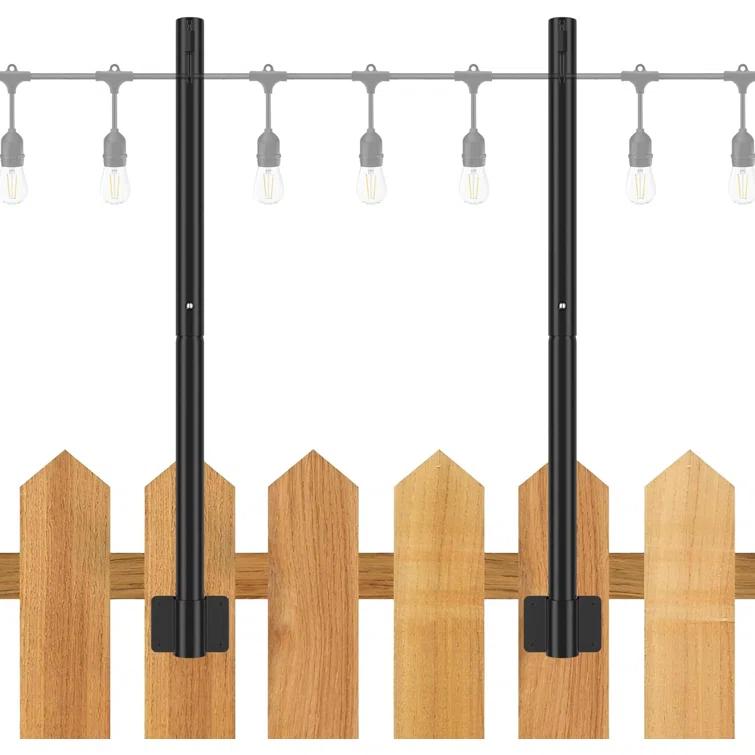2 Pack 2.8 FT String Light Poles, Suspension Outdoor Fence Post Lights with Clip and Bracket