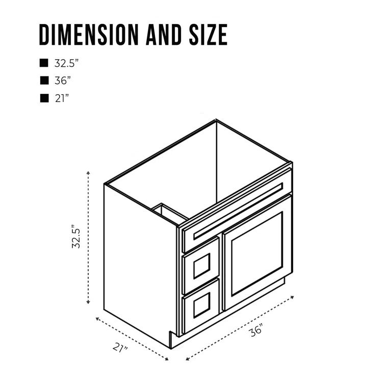 Vanity Art 36 Inch Single Shutter Door Bathroom Vanity Base Cabinet with 2 Functioning Shaker Drawers, Strudy Floor Mount Storage Cabinet Organizer for Bedroom, Living Room, Kitchen, VA4036-2LBLUE