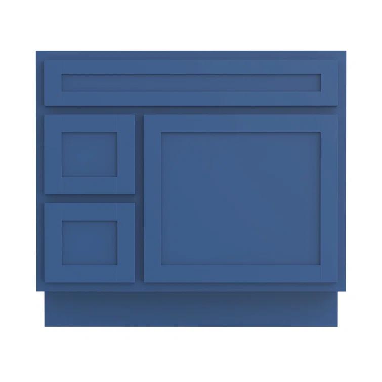 Vanity Art 36 Inch Single Shutter Door Bathroom Vanity Base Cabinet with 2 Functioning Shaker Drawers, Strudy Floor Mount Storage Cabinet Organizer for Bedroom, Living Room, Kitchen, VA4036-2LBLUE