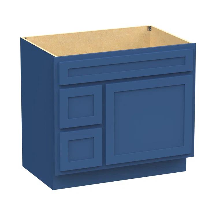 Vanity Art 36 Inch Single Shutter Door Bathroom Vanity Base Cabinet with 2 Functioning Shaker Drawers, Strudy Floor Mount Storage Cabinet Organizer for Bedroom, Living Room, Kitchen, VA4036-2LBLUE