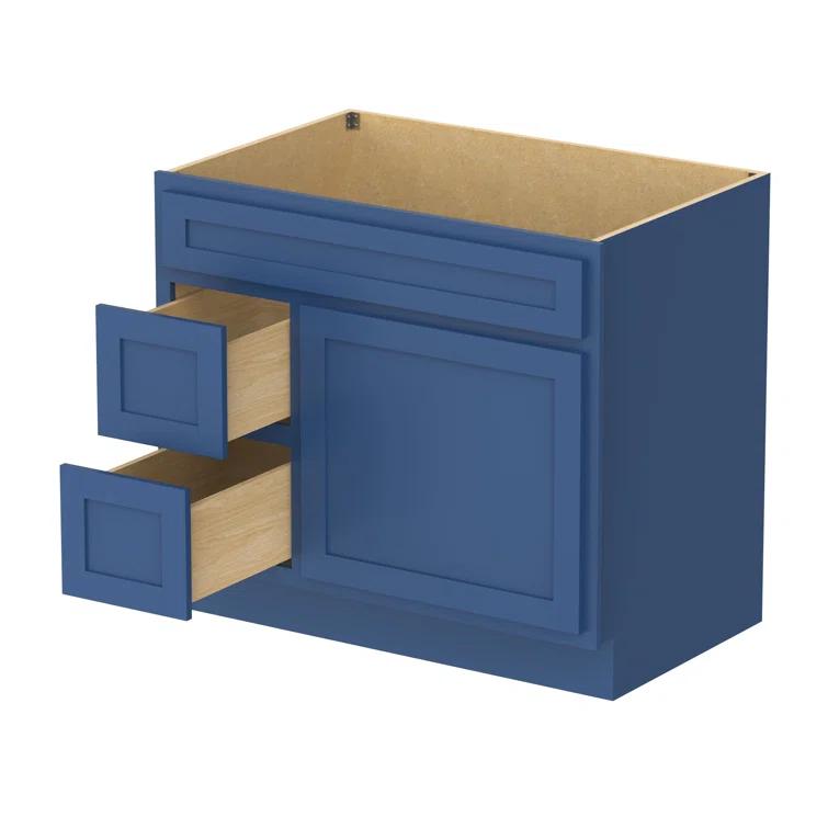 Vanity Art 36 Inch Single Shutter Door Bathroom Vanity Base Cabinet with 2 Functioning Shaker Drawers, Strudy Floor Mount Storage Cabinet Organizer for Bedroom, Living Room, Kitchen, VA4036-2LBLUE