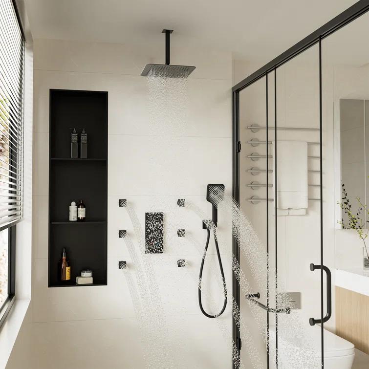 3 Functions 12 Inch Ceiling Mounted Thermostatic Shower System with 6 Body Jets