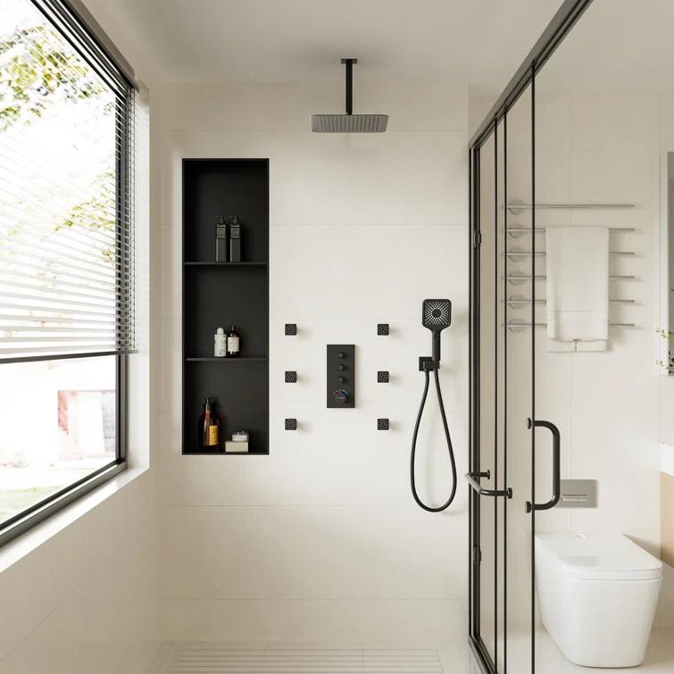 3 Functions 12 Inch Ceiling Mounted Thermostatic Shower System with 6 Body Jets