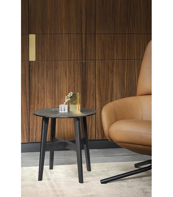 Calligaris Abrey Round End Table with Wooden Base