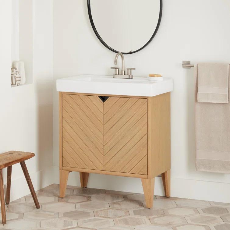 30" Sandy Oak Single Bathroom Vanity with Chevron Pattern