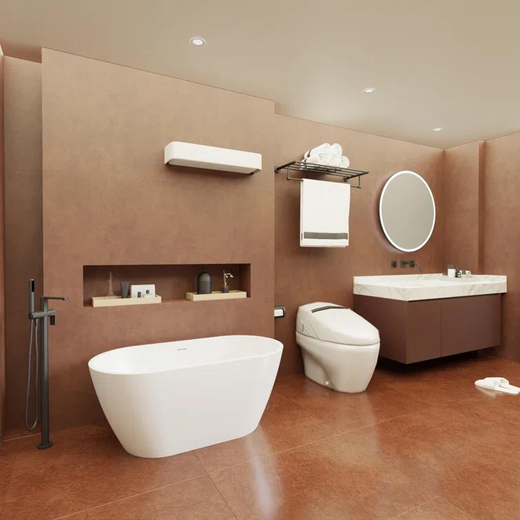 FerdY FerdY-02538-1400-BN Bali Freestanding Soaking Acrylic Bathtub with Brushed Nickel Drain