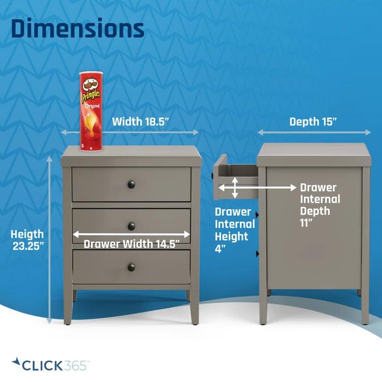 ClickDecor Finley Solid Wood Fully Assembled 3 Drawer Nightstand