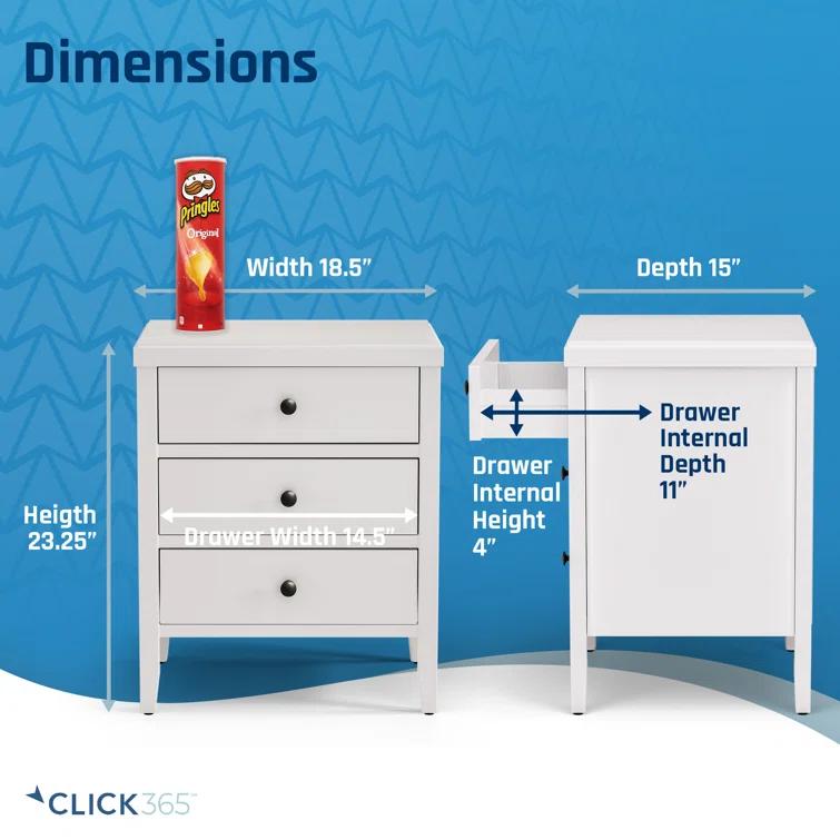 ClickDecor Finley Solid Wood Fully Assembled 3 Drawer Nightstand