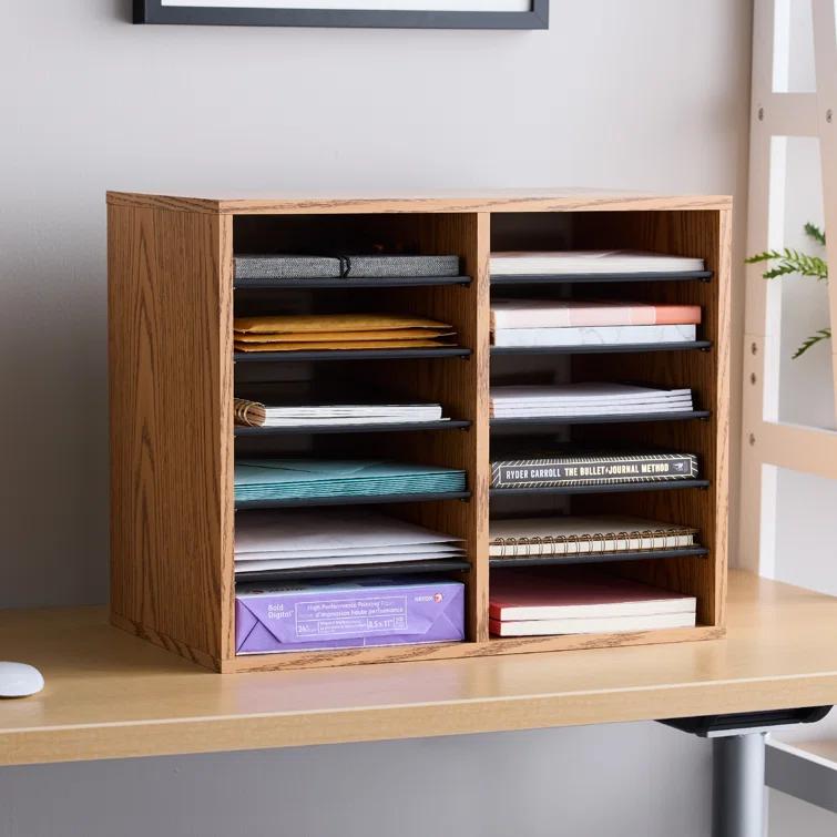 Wood Adjustable-Compartment Literature Organizer (Desktop)
