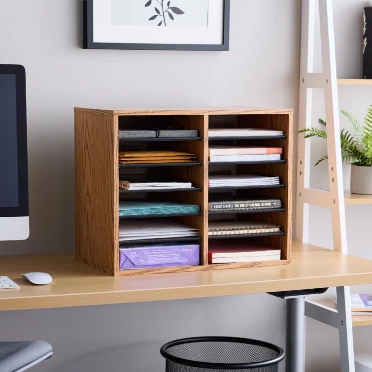 Wood Adjustable-Compartment Literature Organizer (Desktop)