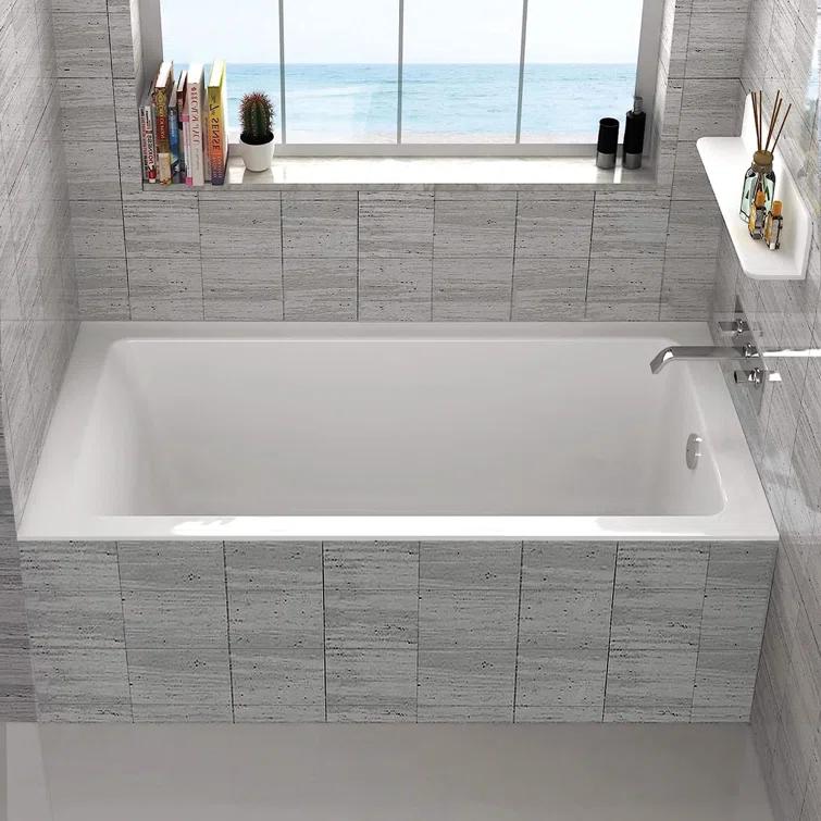 Alcove 66" x 32" Soaking Fiberglass Bathtub