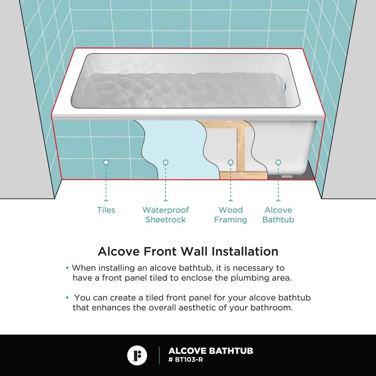 Alcove 66" x 32" Soaking Fiberglass Bathtub