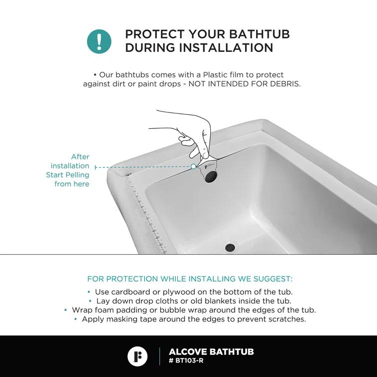 Alcove 66" x 32" Soaking Fiberglass Bathtub