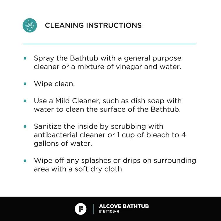 Alcove 66" x 32" Soaking Fiberglass Bathtub